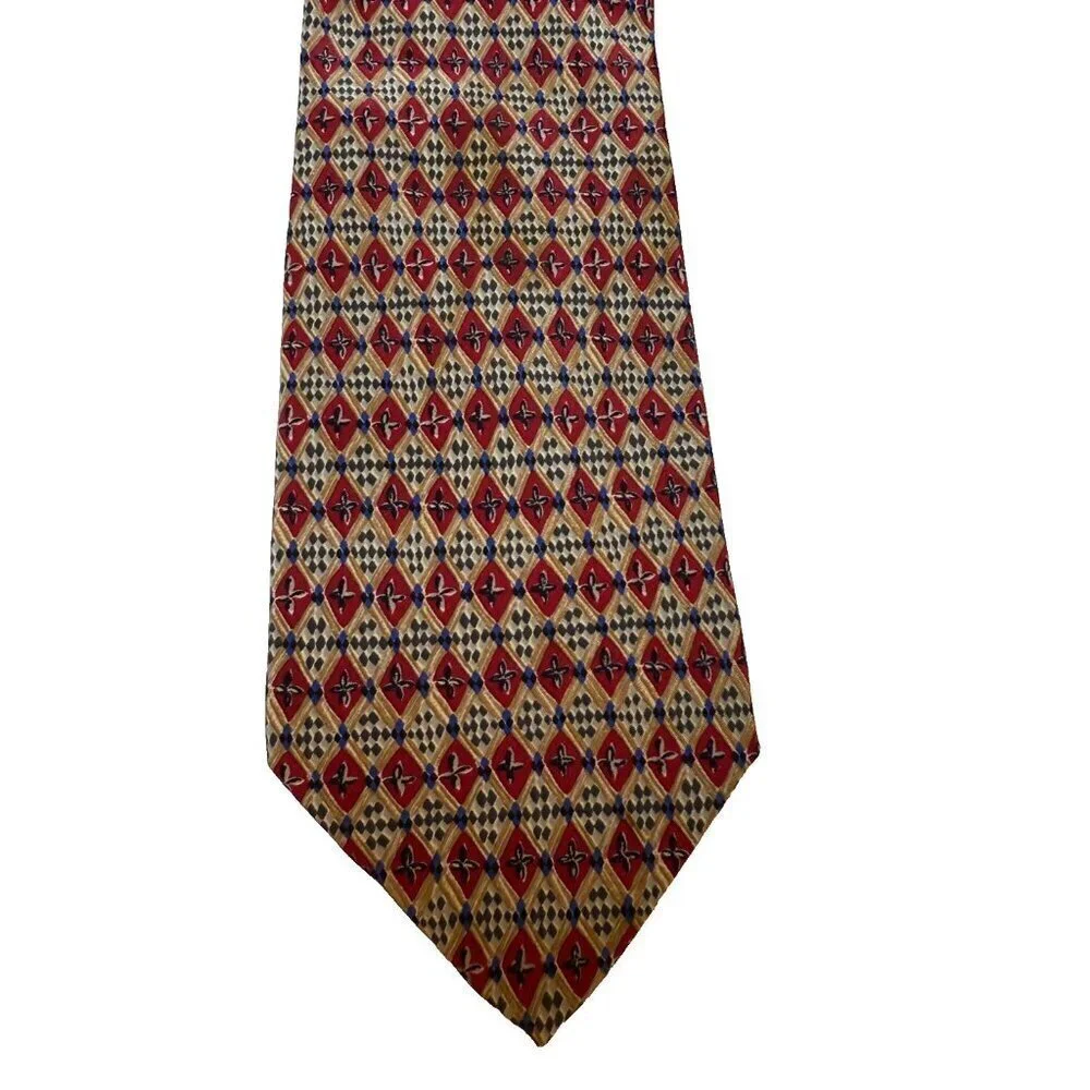 Valentino Cravatte Vintage Red Blue Cream Men's 100% Silk Tie Made in Italy